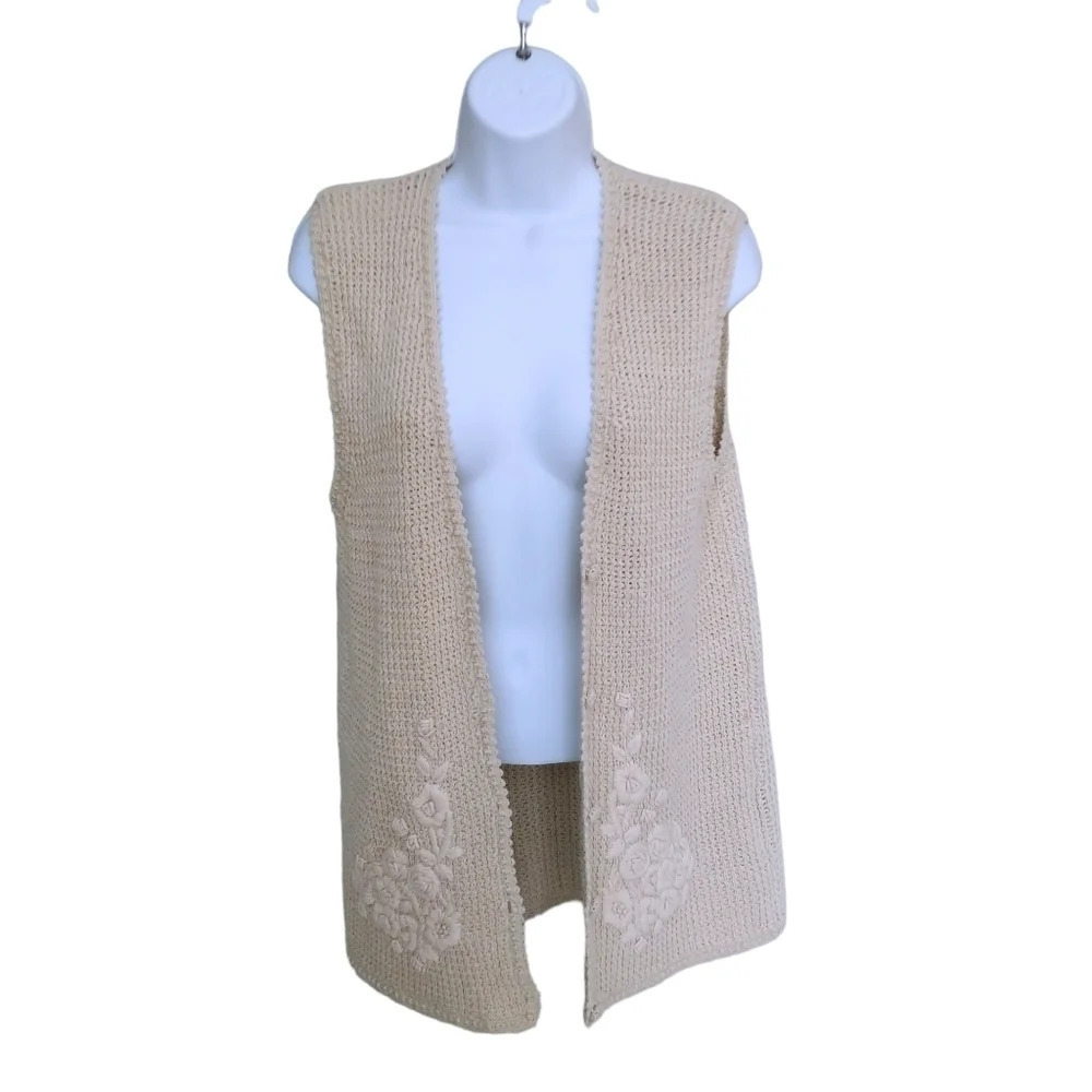 Graffiti Oversized Silk Crocheted Knit Vest Boho/Bohemian  Embroidered Flowers M